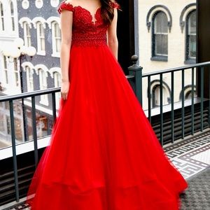 david's bridal red ball gown
